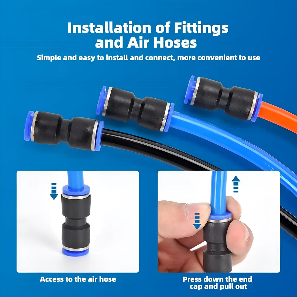 60-piece alloy plastic pneumatic push-in connector set showing R1/4 and R1/2 inch fittings
