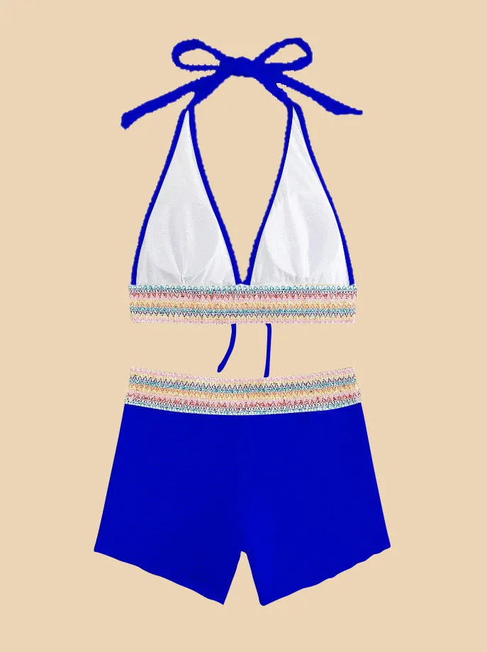 Women's high waist split leg bikini swimsuit in coral colour.