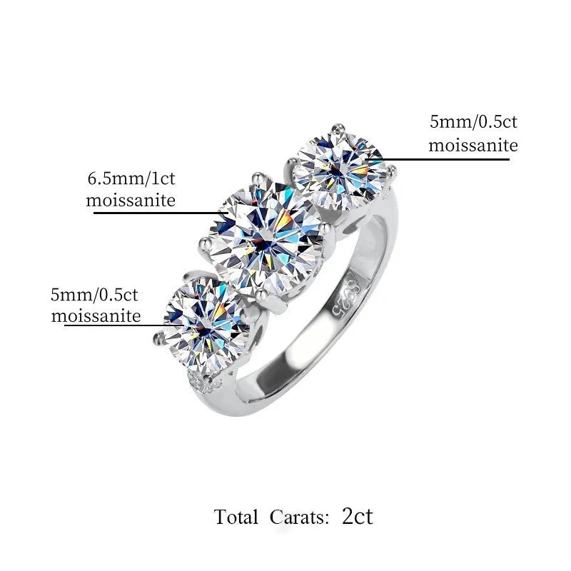 Silver moissanite women's ring with geometric starry sky band, 1ct to 4ct stone and US 5 to 12.5 sizes