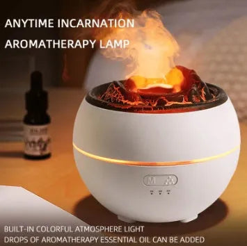 White round desk aroma diffuser humidifier with timer buttons and USB cable