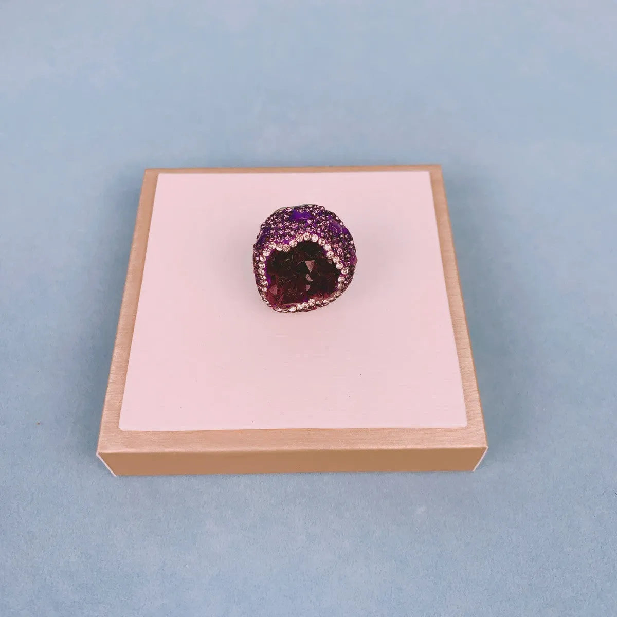 Natural Uruguay amethyst open adjustable ring in purple, advanced style statement ring with adjustable band