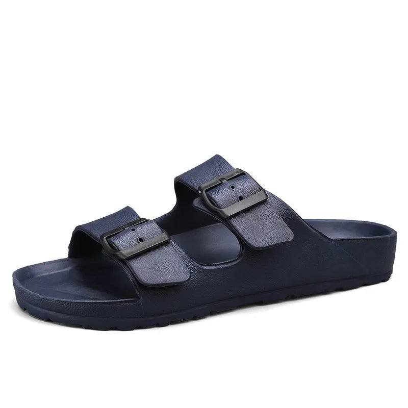 Men's unisex grey EVA sandals with soft sole and open toe design on a light background