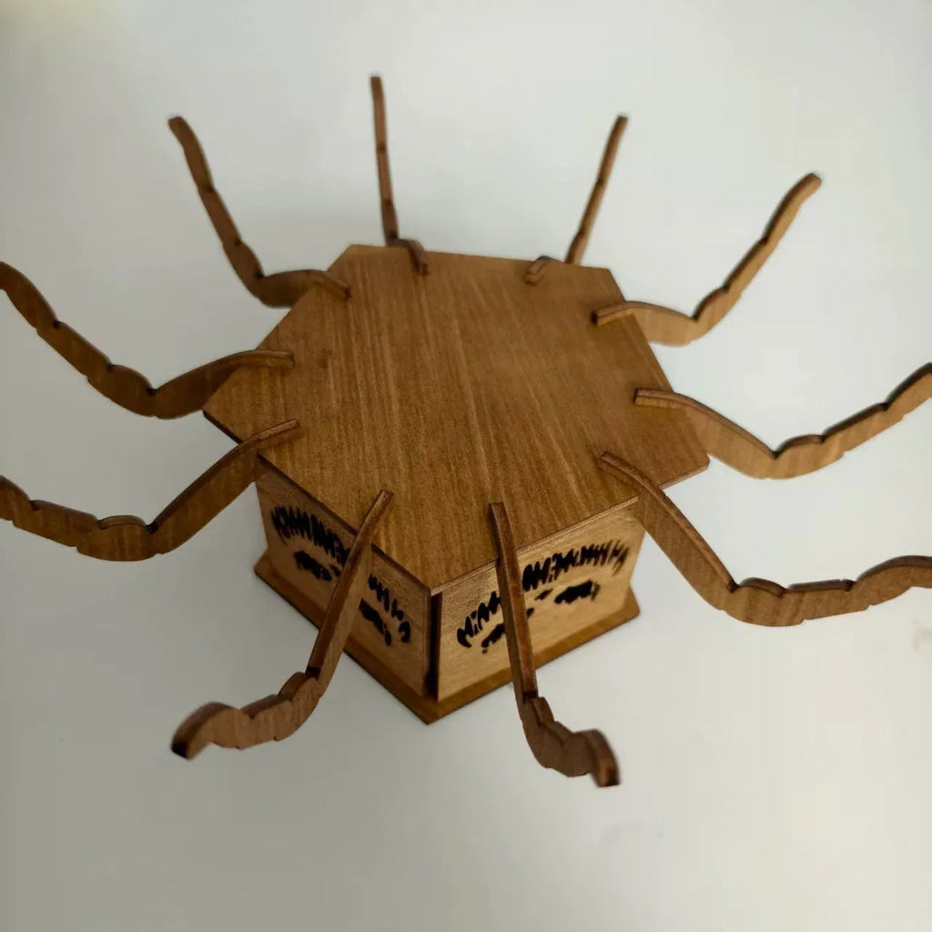 Wooden spider lantern candlestick Halloween decoration measuring 21cm by 8.5cm
