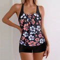 Lady sexy slim-fit printed boxers suit in pink floral design, polyester and spandex blend, Asian size