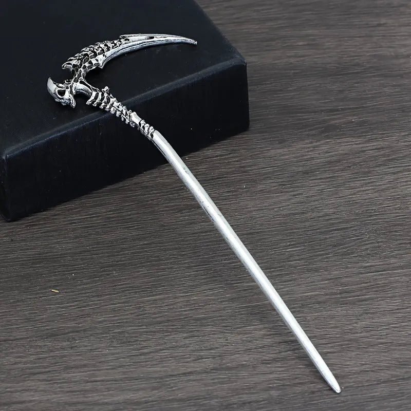 Nordic retro skull sickle hairpin in ancient silver, electroplated finish, geometric shape