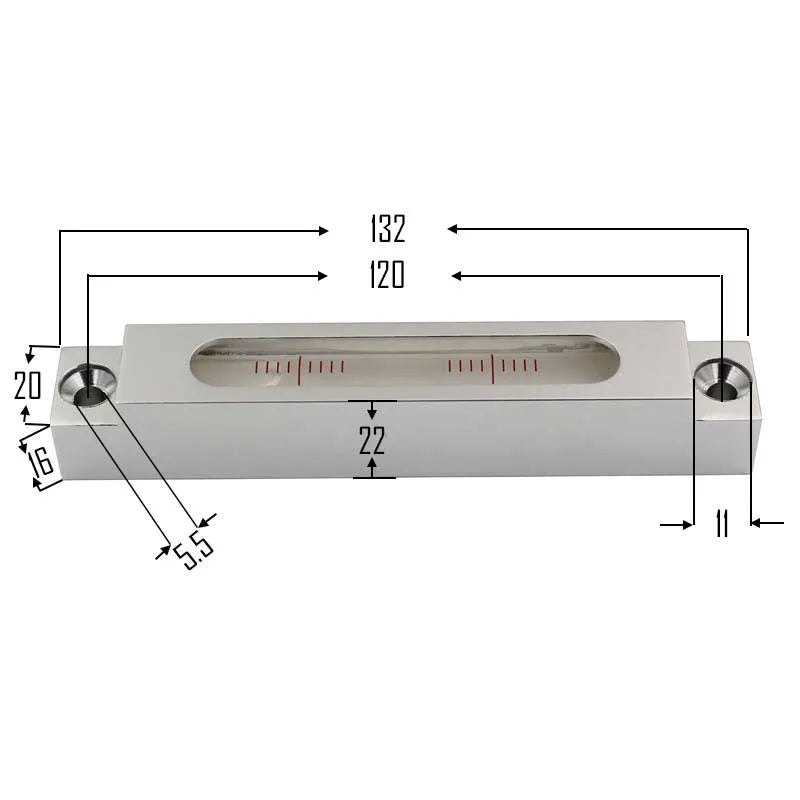 Compact metal and glass mini strip level measuring 132mm with dual accuracy scales for workshop use