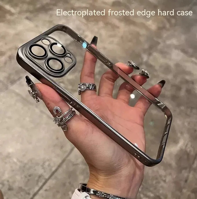 Electroplated frosted edge PC phone case for iPhone, black colour, anti-fall protective sleeve