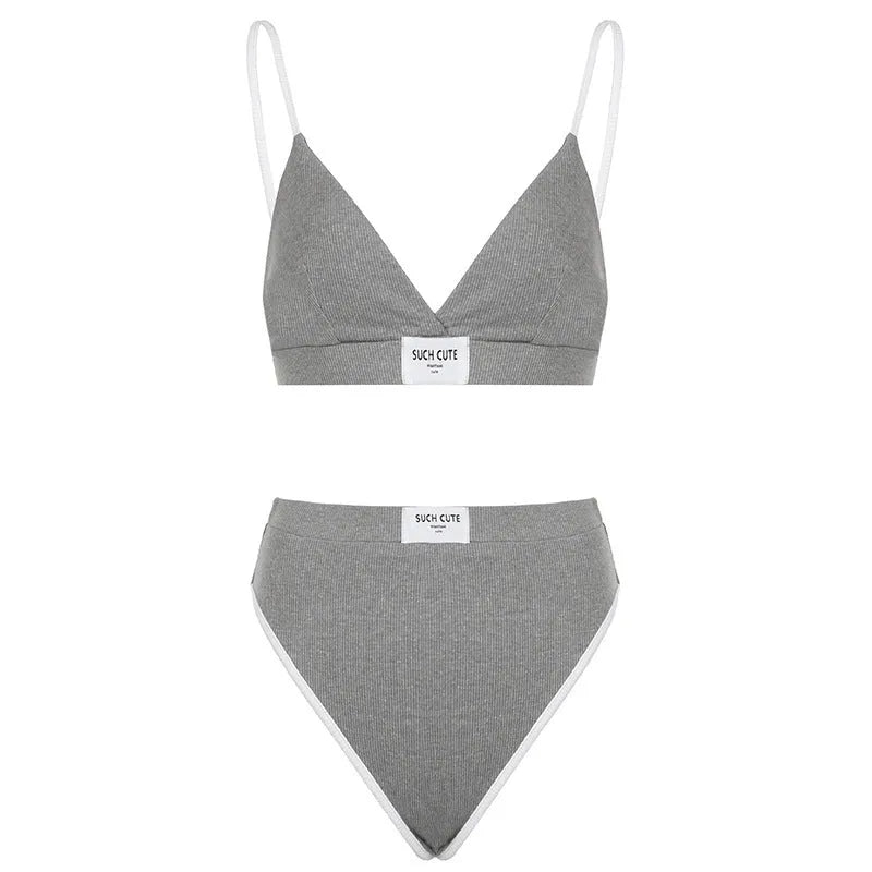Women's embroidery contrast binding bikini set in sleeveless shorts style with polyester construction