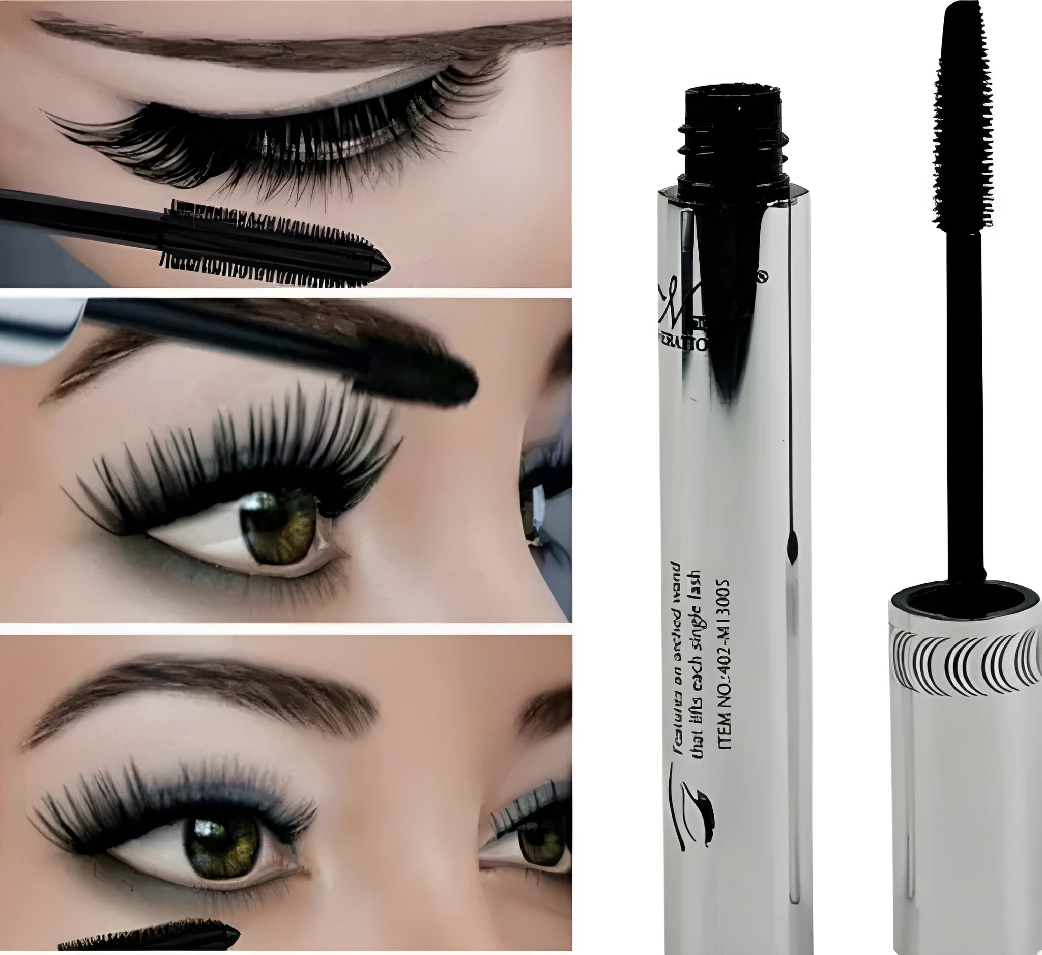 Black tube of long curling eyelash extension black fiber mascara with wand applicator for lengthening and volumising lashes