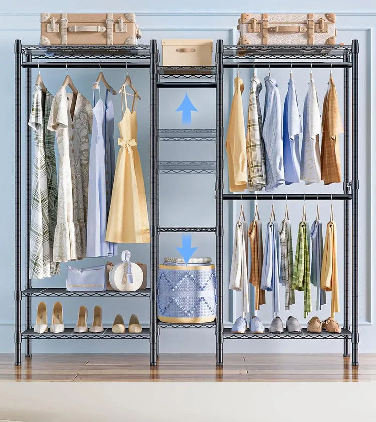 Black metal floor storage rack for clothes trousers and ties organisation