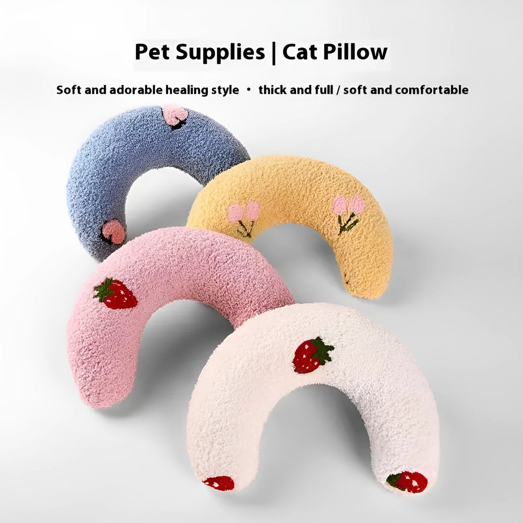Anti-scratching cervical pillow cat toy in cloth with four colour options: white, pink, khaki, sapphire blue