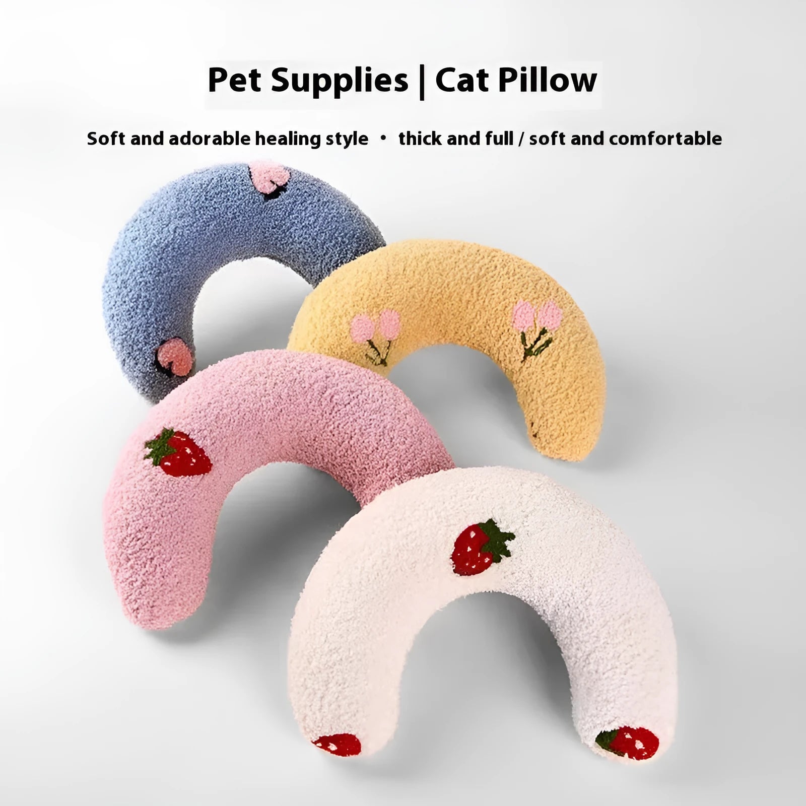Anti-scratching cervical pillow cat toy in cloth with four colour options: white, pink, khaki, sapphire blue