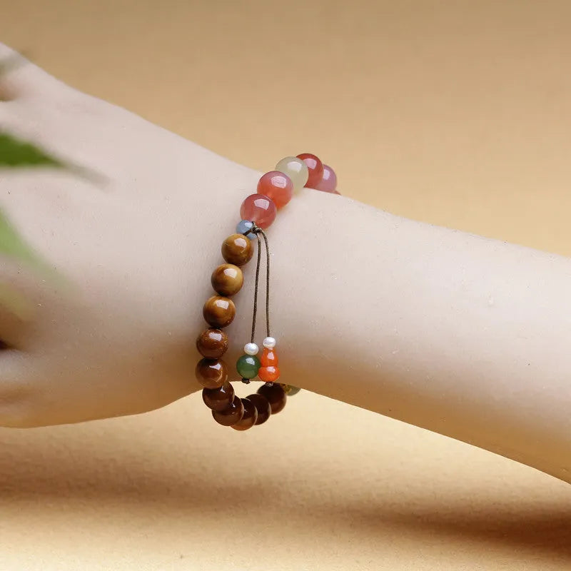 Hetian jade agate bracelet with 8mm diamond-shaped beads in persimmon colour