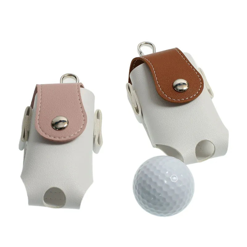 Mini PU golf ball pouch in pink, brown, blue and gray, 9.5 x 4.9 x 4.5cm, for golf balls and tees