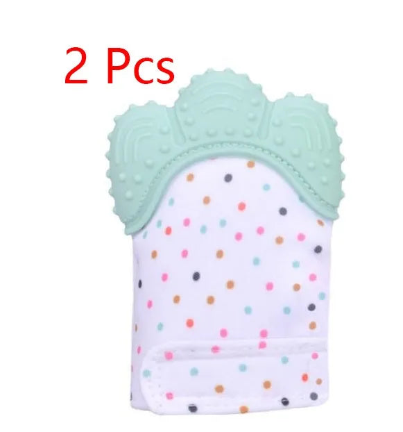 Silicone baby teether gloves with Velcro strap in multiple colour options for infants 3-12 months