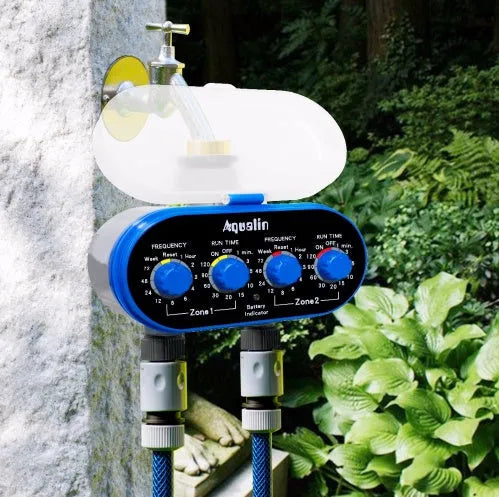Intelligent irrigation automatic watering device with dual timer display and battery compartment