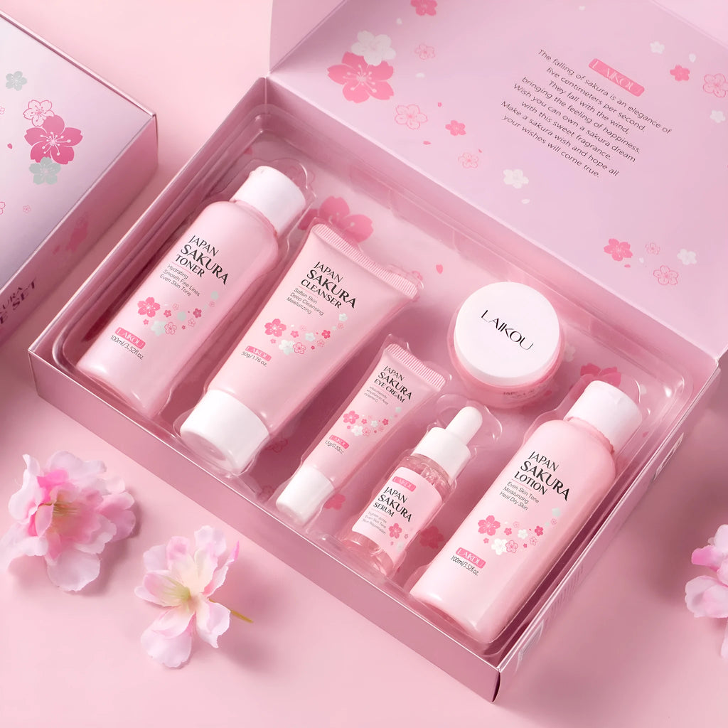 Cherry Blossom 6-piece skin care set with cleansing and brightening products
