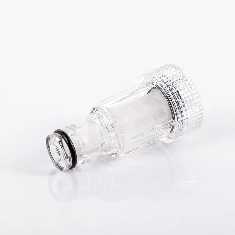 Transparent plastic inlet joint with filter screen for Kärcher pressure washers, 3cm diameter