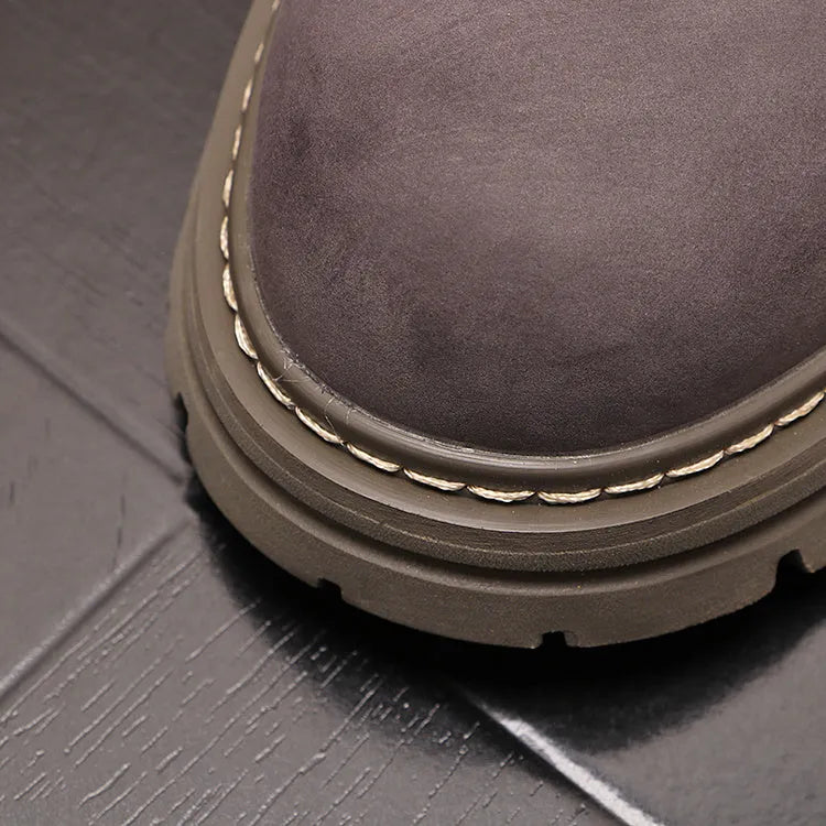 Men's casual shoes in black, microfiber leather upper, rubber sole, middle heel, England style