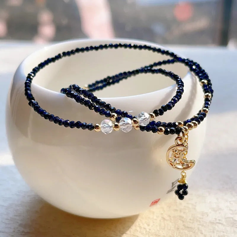 Women's multi-layer bracelet with blue gold sand stone cut three-ring design on wrist