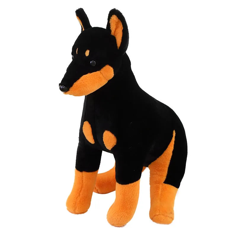 Black Doberman Pinscher plush toy with short plush fabric and PP cotton filling
