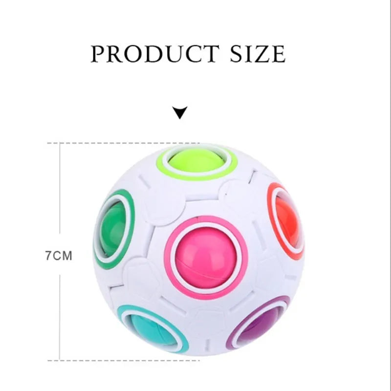 7cm diameter rainbow coloured ball puzzle with visible holes and internal movable balls