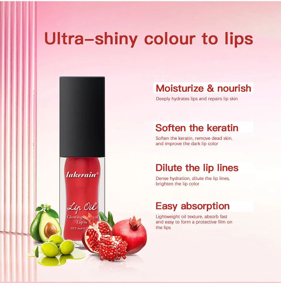 Glow Lip Gloss tube in one of seven shades: coral, clear, honey, jam, pink, red, or rose.