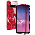Galvanised mobile phone protective cover in black, PC and glass construction, magnetic plating shell pattern, fits Samsung Galaxy models