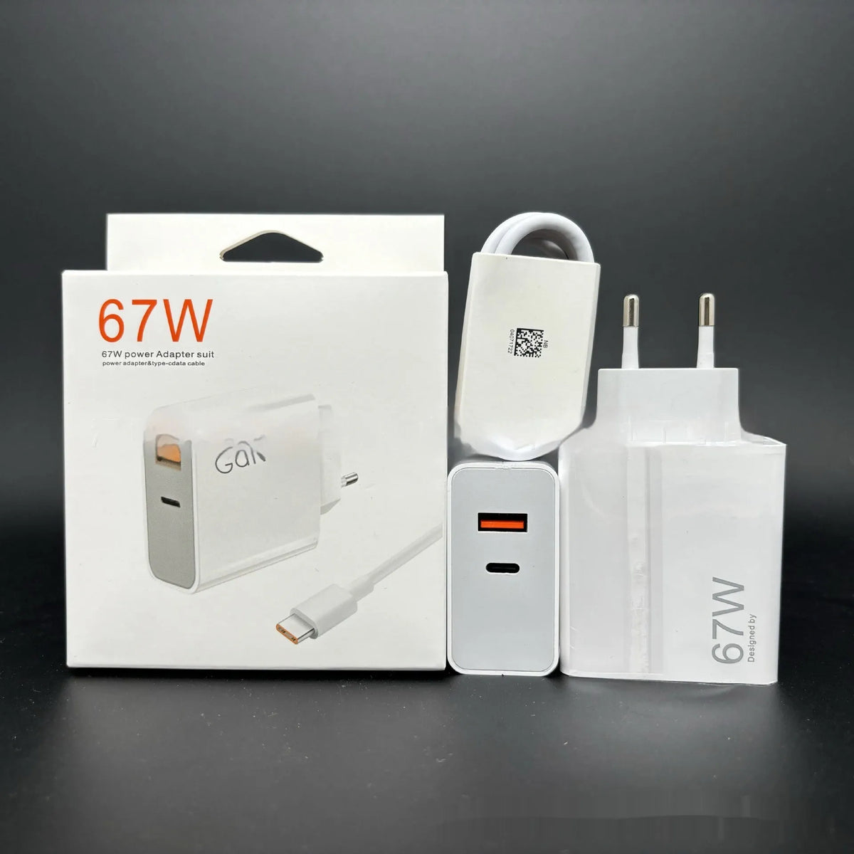 Blue gallium nitride charger with USB interface and European standard plug, fireproof material, 67W or 120W