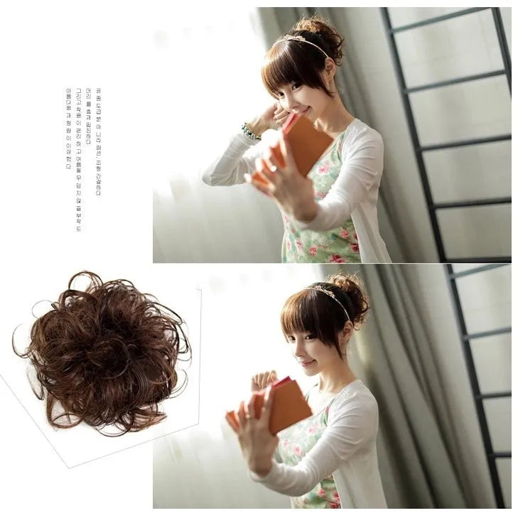 Drawstring curly hair bun hairpiece in fluffy natural style with over 30 colour options including 1B 27 613