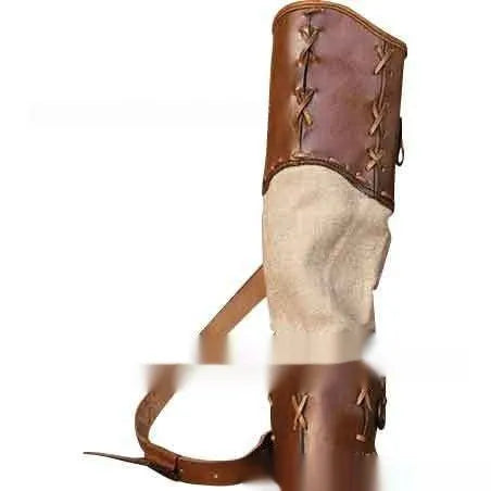 Brown hand-knitted lace-up quiver bag with thick pattern and color matching strap, free size medieval leather quiver