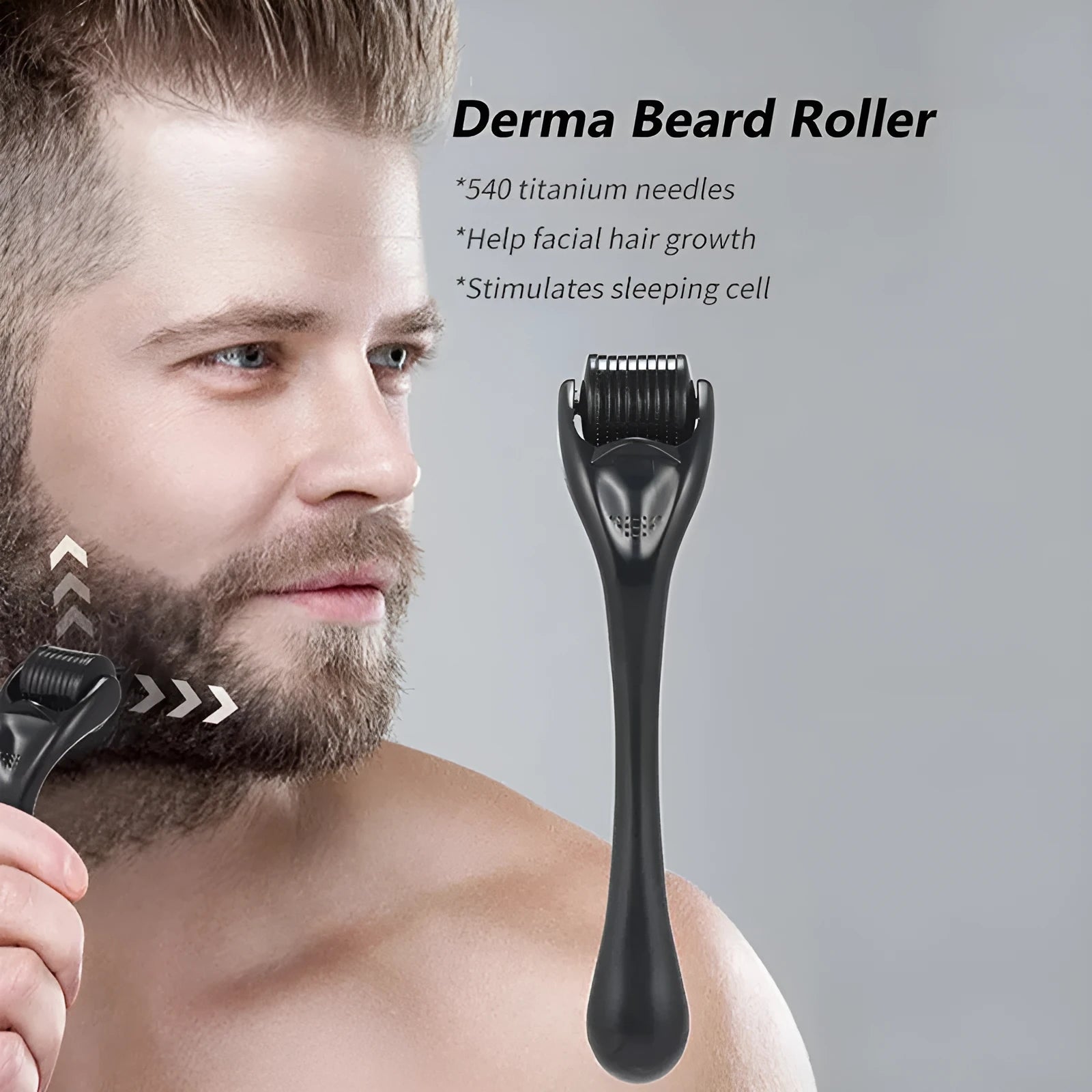 Black and purple titanium derma roller with 540 needles for microneedling face scalp beard