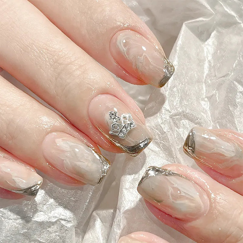 Square diamond-encrusted pearl crown nail decoration in alloy from Princess Series with glitter style