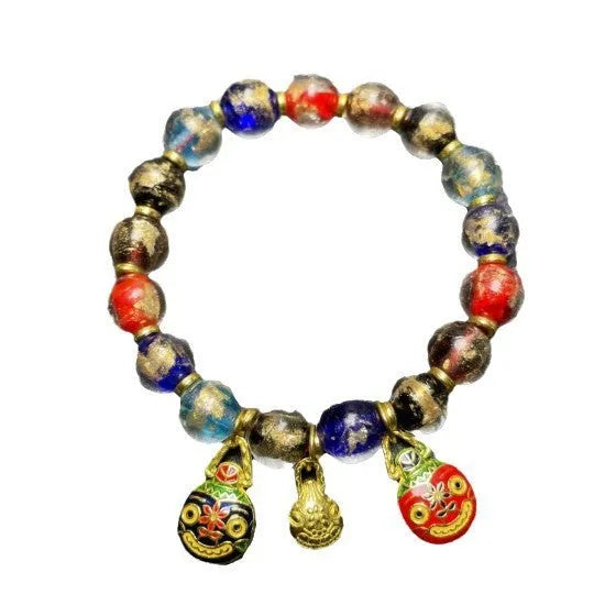 Unisex glass bracelet with geometric shapes and auspicious patterns in court style design