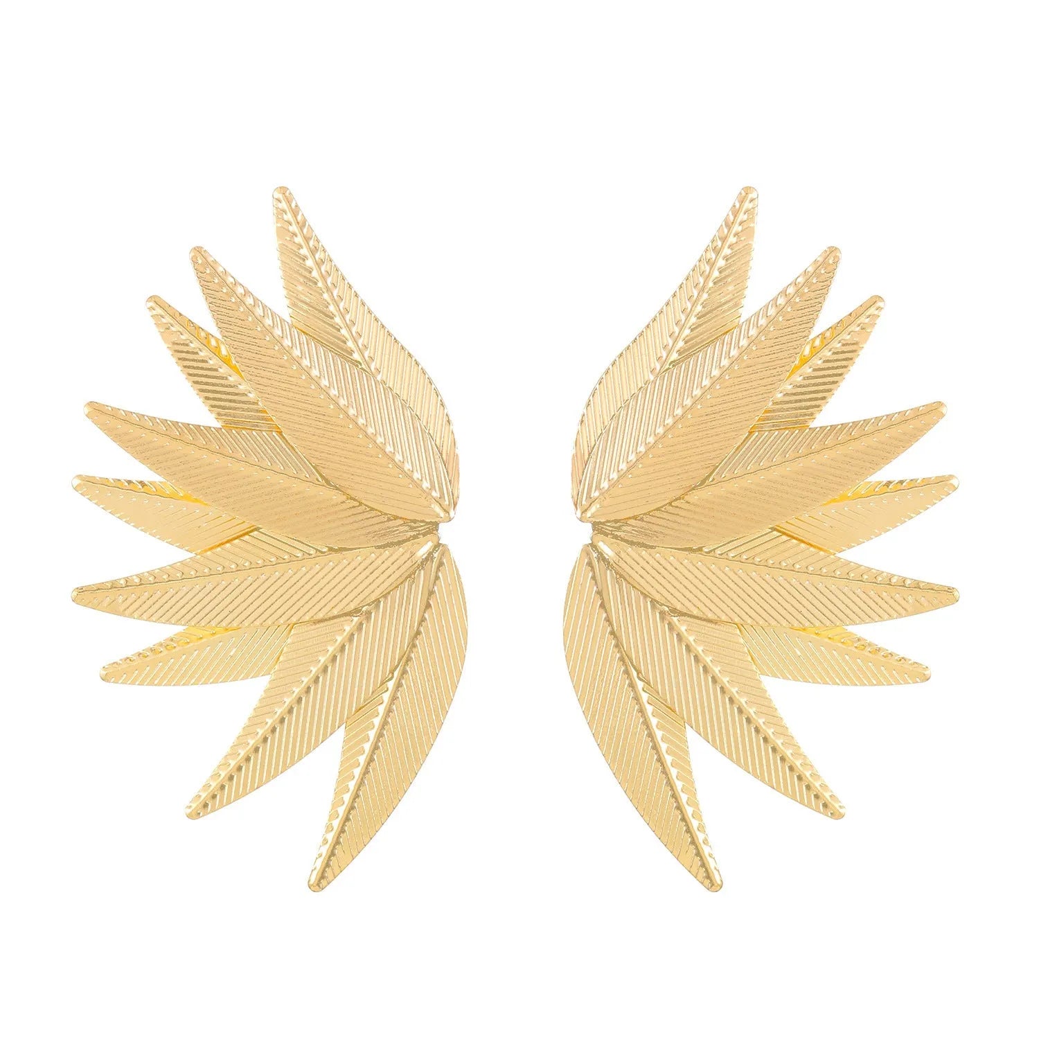 Alloy metal leaf-shaped patch earrings in white and gold colour options