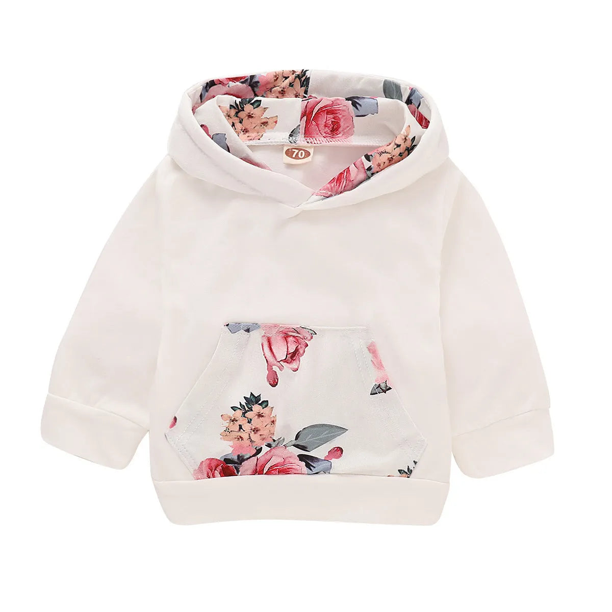 Newborn girl hooded cotton pantsuit set with print design and long sleeves