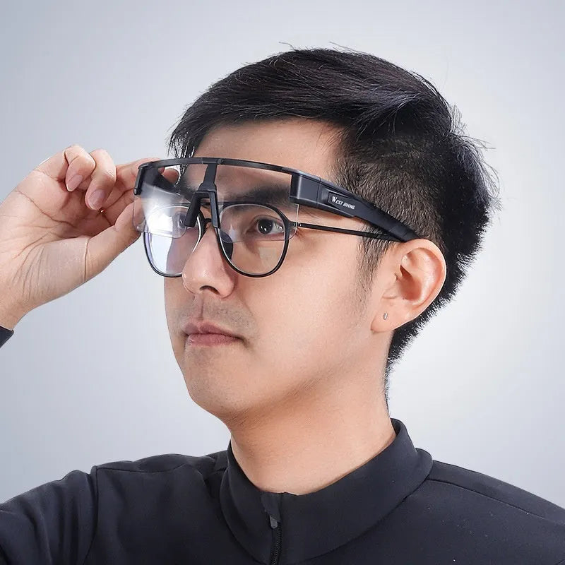 Bicycle colour changing glasses with large frame and semi-rimless design in black and gray