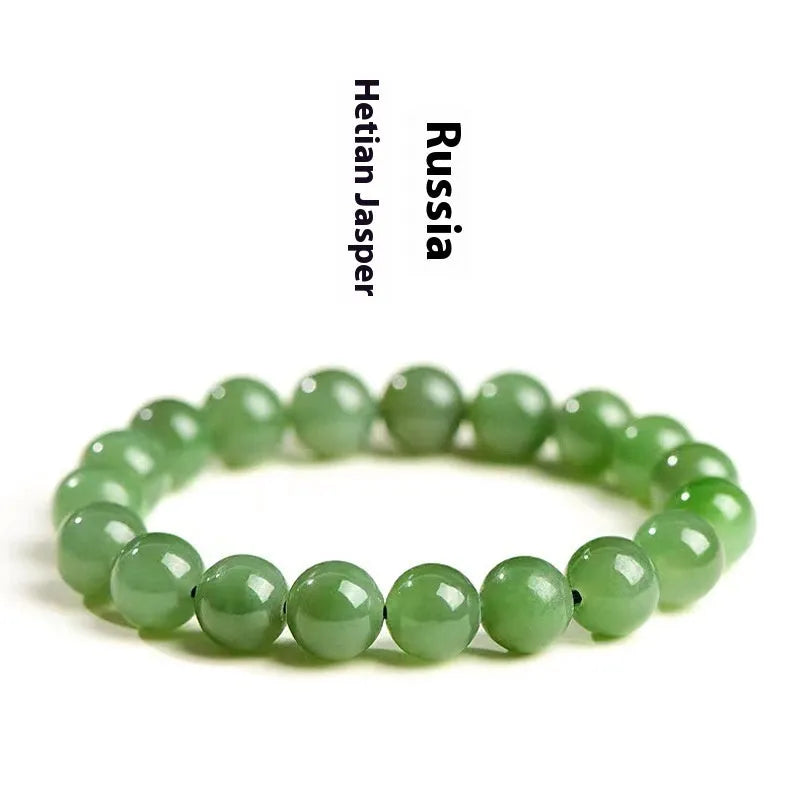 Natural jasper ball bracelet with polished Hetian jade beads in multiple size options