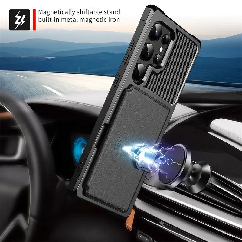 Blue TPE phone case with card holder for Samsung S23 Ultra showing card slot on back