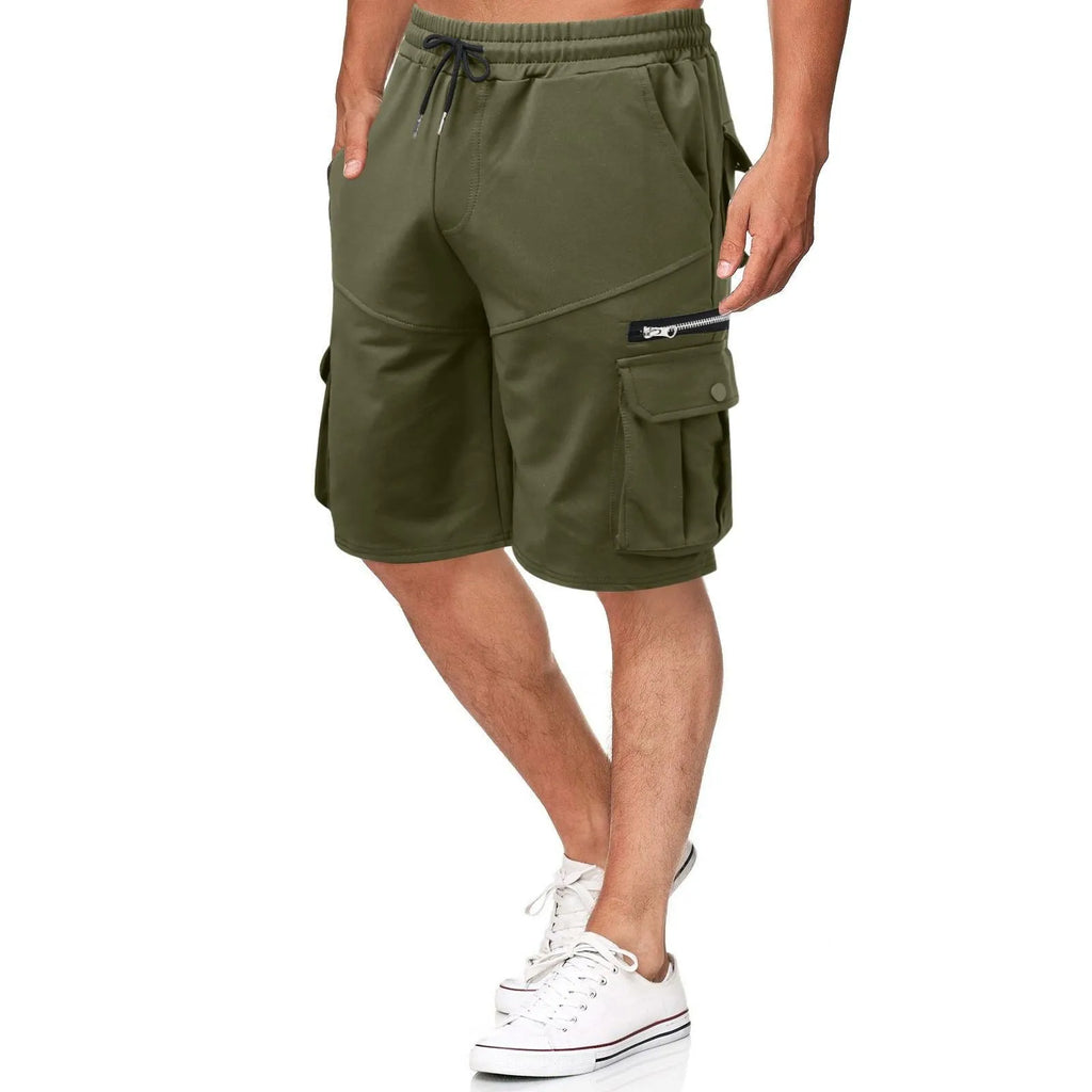 Men's double pocket zipper sports shorts, mid waist, summer fitness leisure, eight colours, sizes M to XXXL