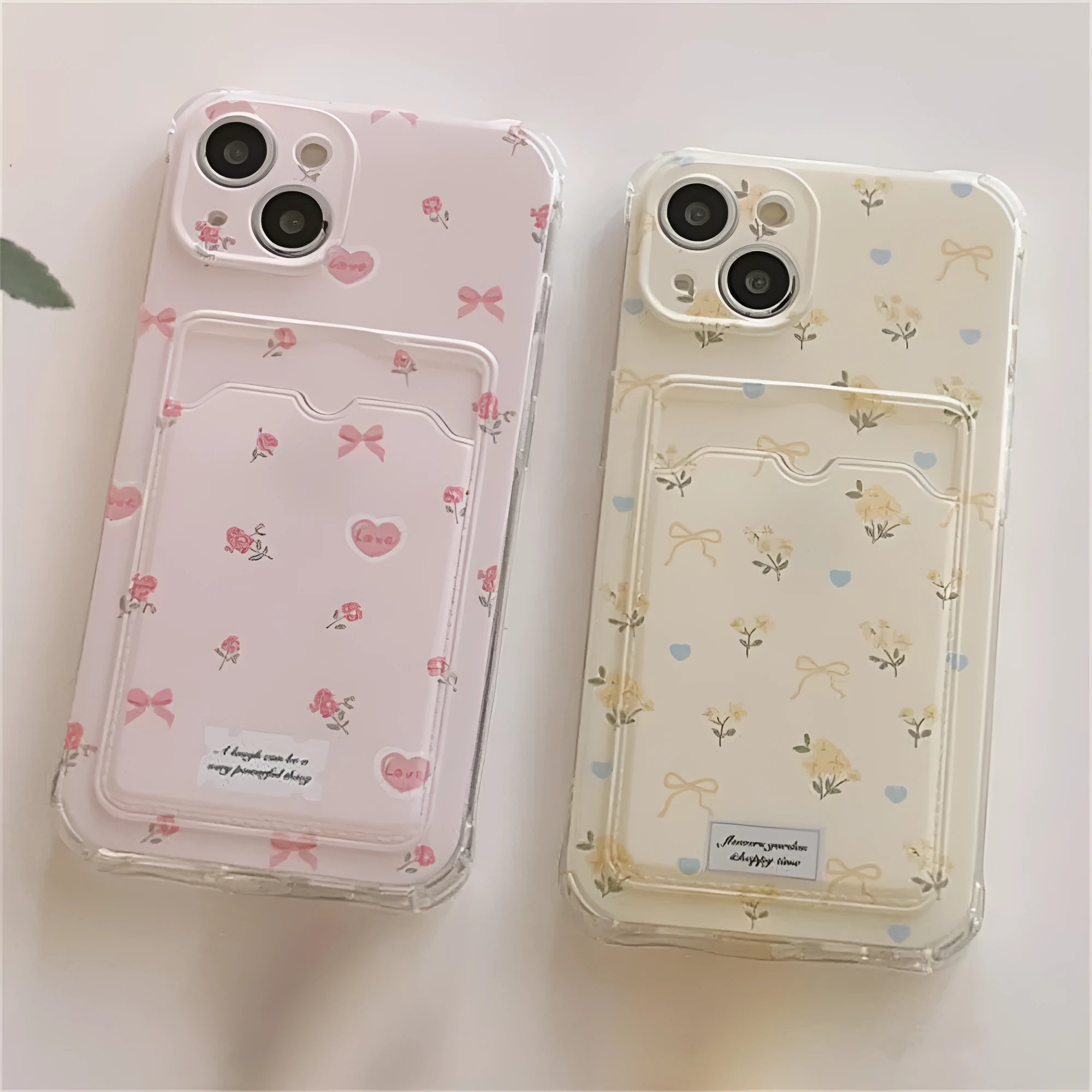 Small broken flower TPU phone case with card holder for iPhone in pink full screen pattern