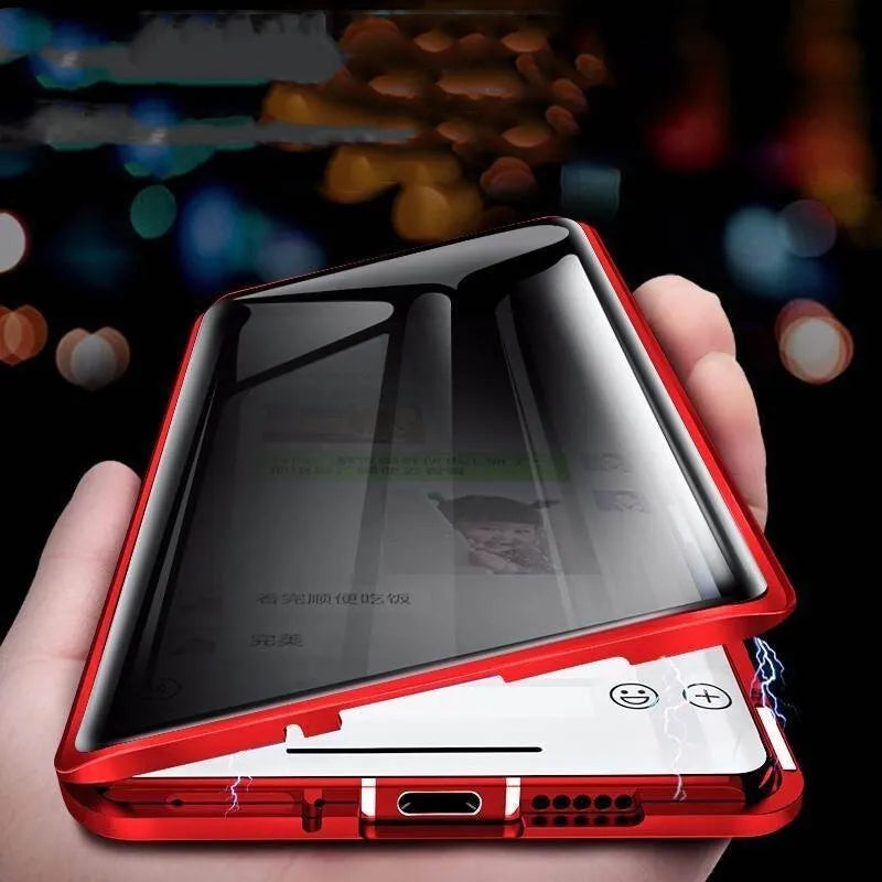 Peep-proof magnetic phone case for Samsung with double-sided tempered glass in transparent black