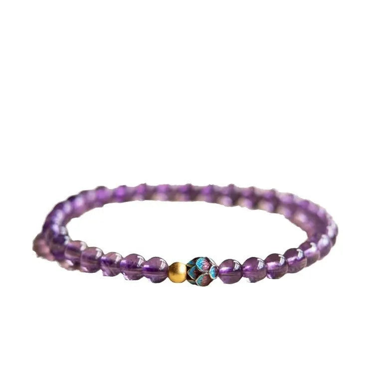 Chinese student style bracelet with purple lotus design on mixed materials