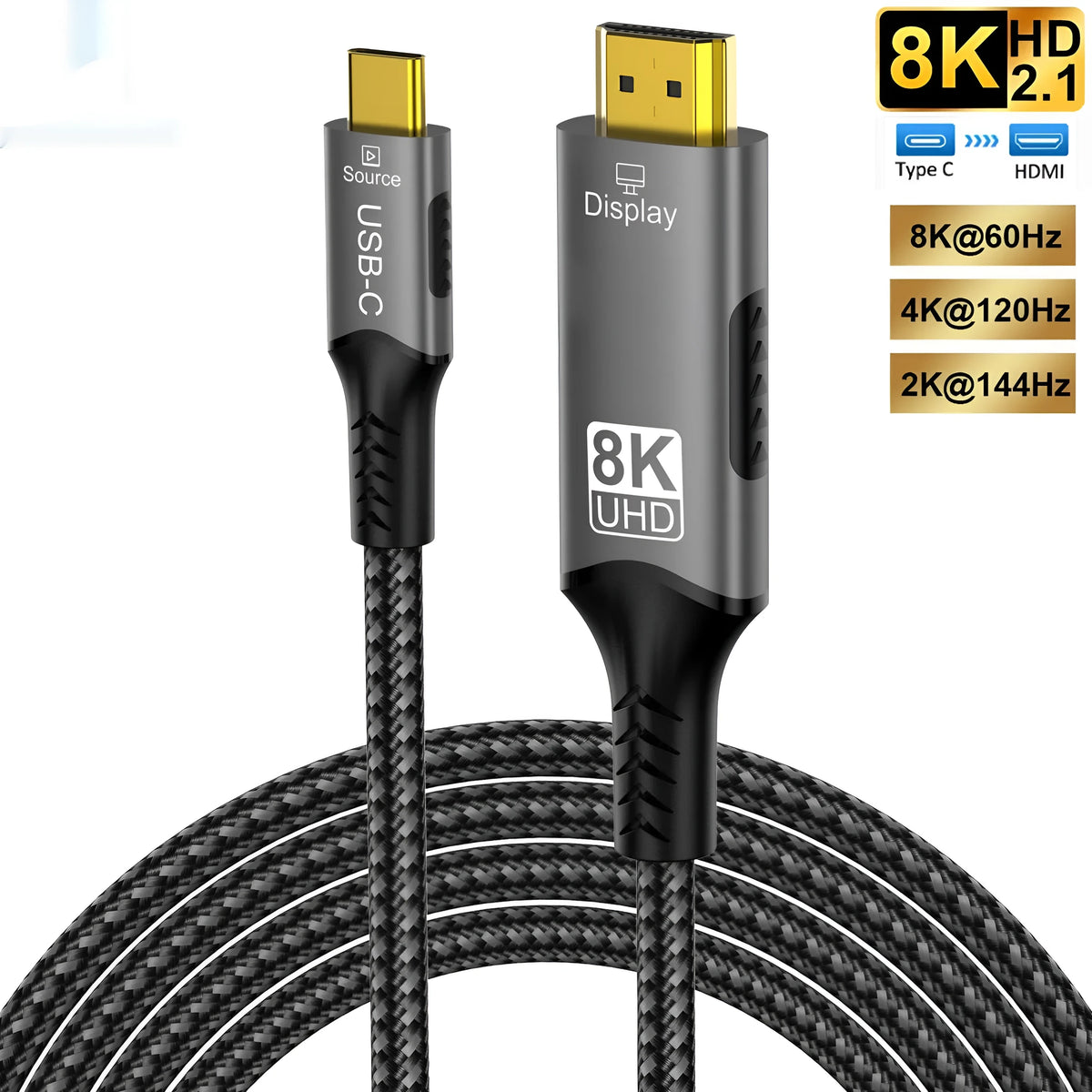 8K60Hz Type-C male to HDMI one-way conversion data cable in 1m 2m 3m lengths
