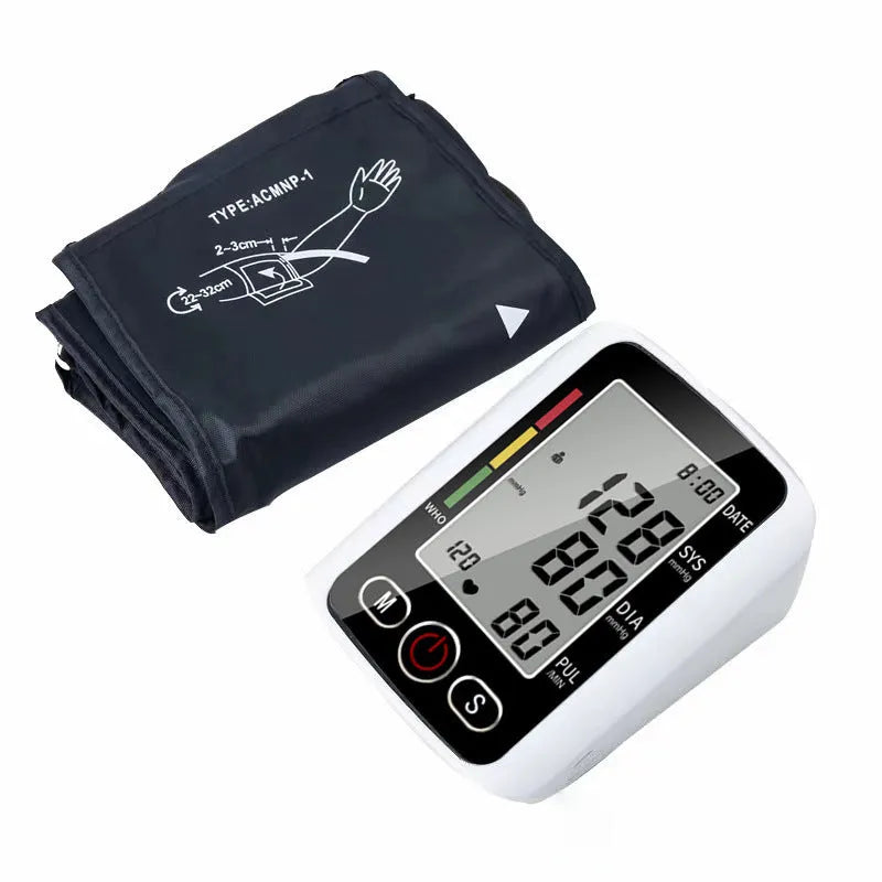 Automatic arm blood pressure monitor with large digital screen on ABS plastic body