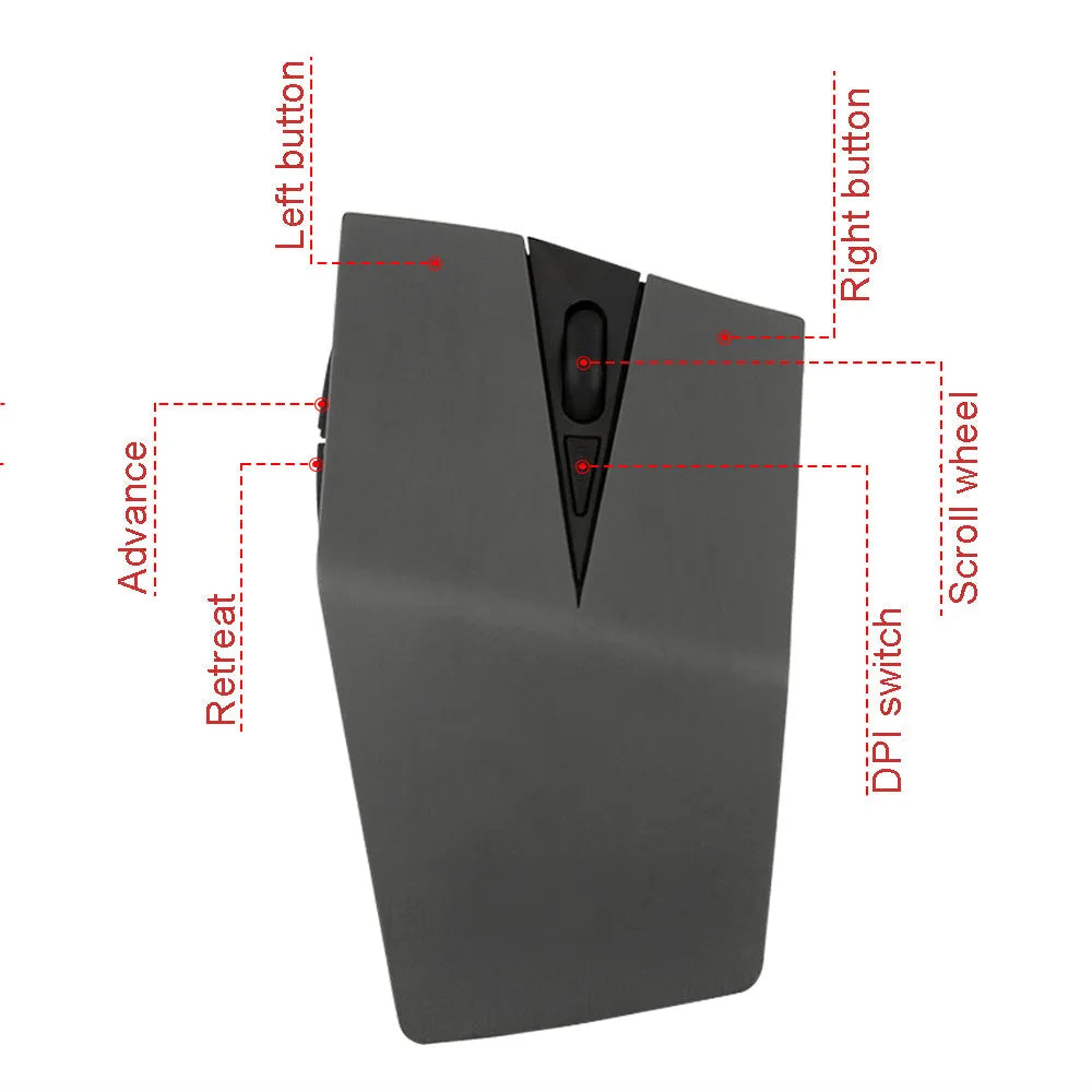 Wireless invisible mouse in metallic finish with USB receiver for laptop connectivity