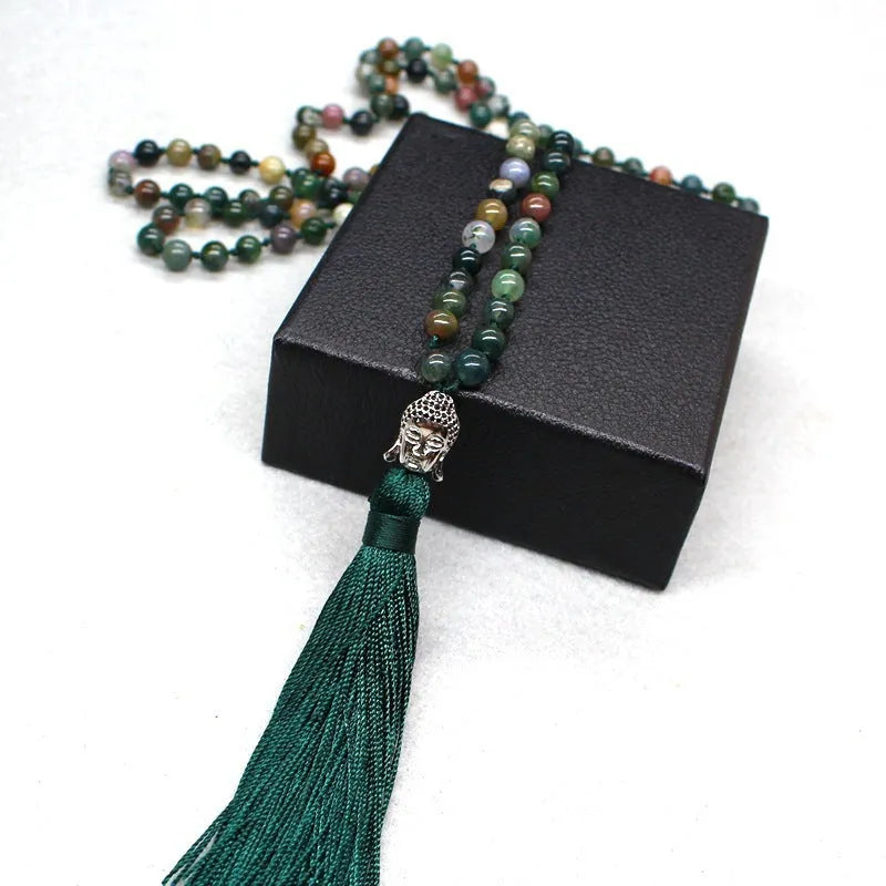 Natural agate bracelet with 108 geometric 6mm beads arranged as blessing necklace