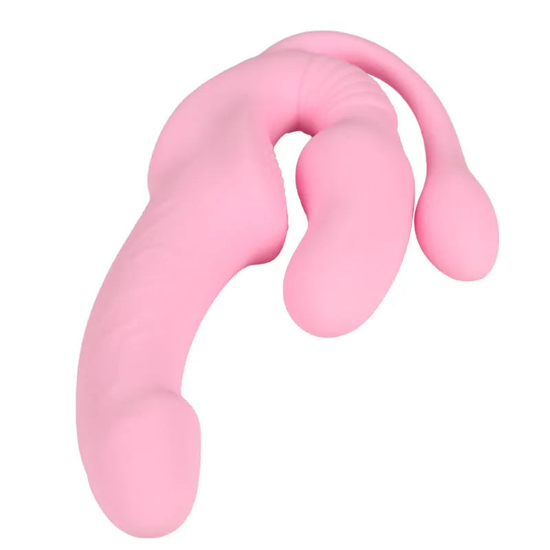 Pink three-shock double-headed dragon silicone dildo with remote control for women's wearable use