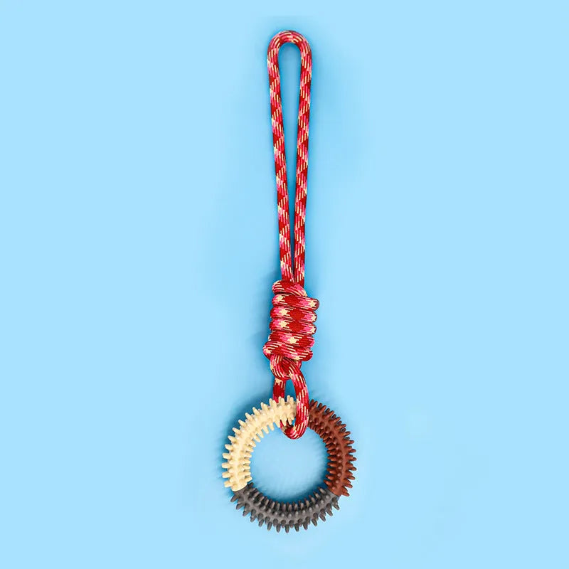 Braided cotton rope pet toy in dazzling colours with knotted design for chewing