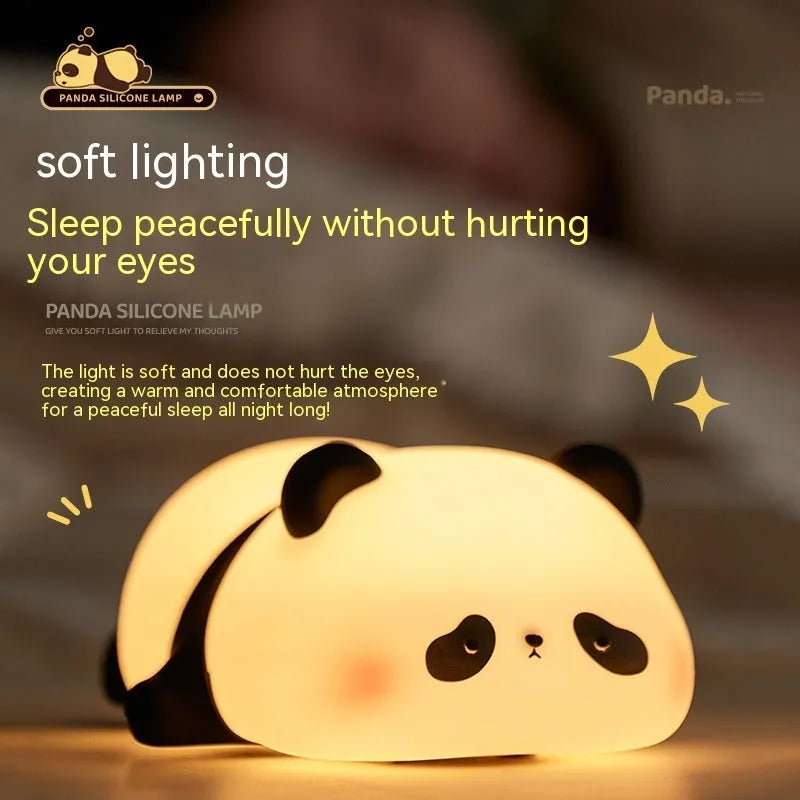 Panda-shaped rechargeable night light with cartoon design for children's bedrooms